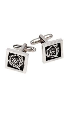 Family Scottish Traditional Square Thistle Polished Pewter Cufflinks With Box
