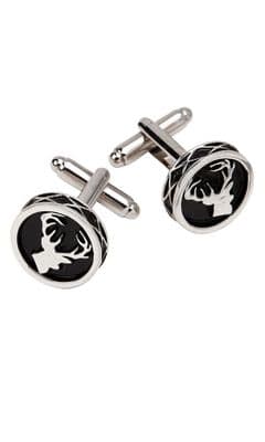 Family Scottish Traditional Stag Round Saltire Edge Polished Pewter Cufflinks With Box