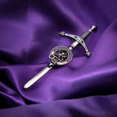 Farquharson Clan Kilt Pin - Traditional Scottish Surname Crest Sword Brooch
