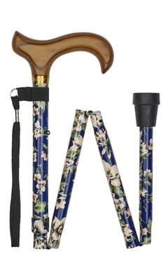 Folding Adjustable Stick - Blue Morris Pattern - Traditional Walking Stick - Derby Handle - Handmade