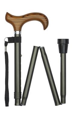 Folding Adjustable Stick - Grey - Traditional Walking Stick - Derby Handle - Unique Accessory