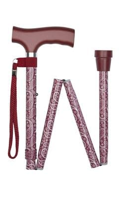 Folding Adjustable Stick - Red Paisley Pattern - Traditional Walking Stick - Crutch Handle