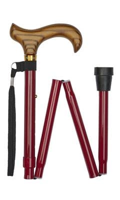 Folding Adjustable Stick - Red - Traditional Walking Stick - Derby Handle - Unique Accessory