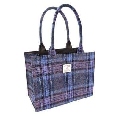 Full Harris Tweed Blue Purple Stewart Tartan Large Tote Bag