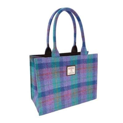 Full Harris Tweed Green Purple Tartan Large Tote Bag