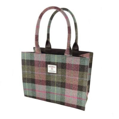 Full Harris Tweed Green Rose Pink Tartan Tote Bag