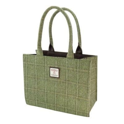 Full Harris Tweed Large Tote Bag in Green Herringbone Overcheck