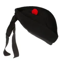 Glengarry Hat Scottish Wool Piper Bonnet Black Highland Scots Cap