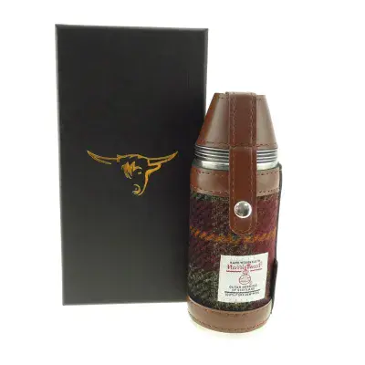 Harris Tweed 8oz Hunting Flask Set Gift Boxed - Rust Check