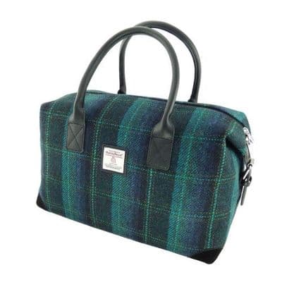 Harris Tweed Authentic Luxury Overnight Bag in Blue with Turquoise Overcheck