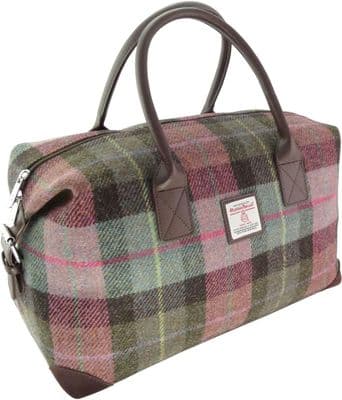 Harris Tweed Authentic Luxury Overnight Bag in Muted Green & Purple Tartan