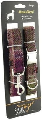 Harris Tweed Authentic Luxury Scottish Dog Collar and Lead Set - in Heather Check