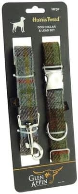 Harris Tweed Authentic Scottish Dog Collar and Lead Set - in MacLeod Tartan