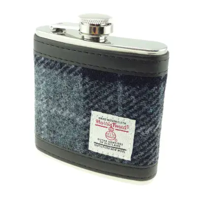 Harris Tweed Black-Grey Tartan Hip Flask