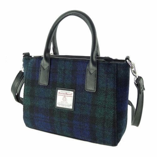 Black Watch Tartan Crest Leather Tote Bag