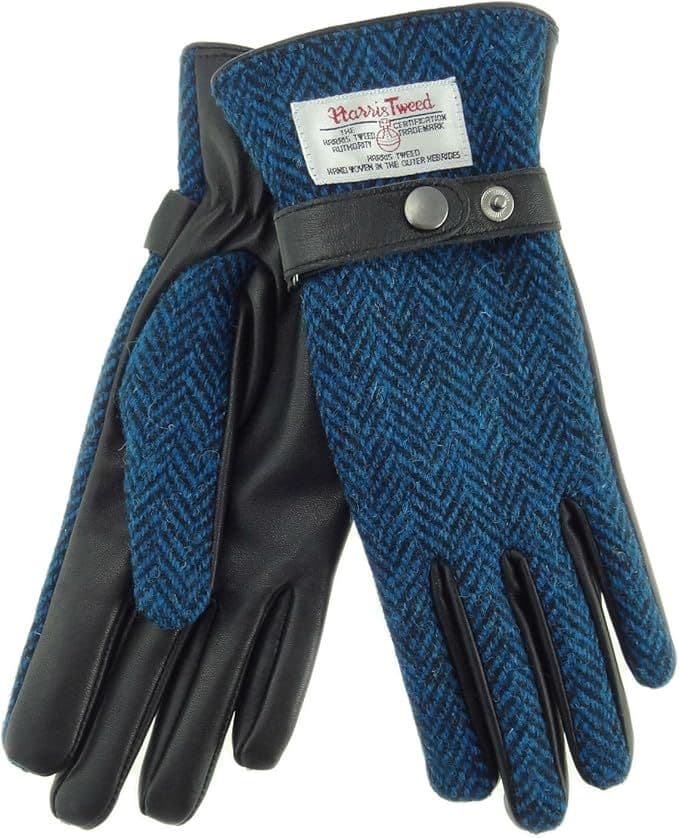 Ladies Harris Tweed Gloves - Dark Green Herringbone