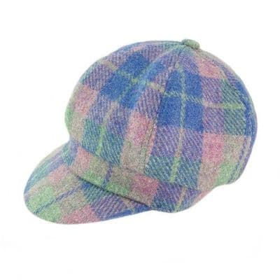 Harris Tweed Blue-Pink Tartan Baker Boy Hat