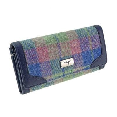 Harris Tweed Blue-Pink Tartan Long Wallet