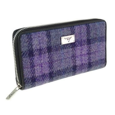Harris Tweed Bold Purple Check Long Zip Purse