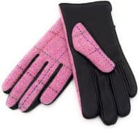 Harris Tweed Bright-Pink Check Leather Gloves