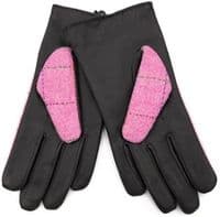 Harris Tweed Bright-Pink Check Leather Gloves