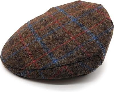 Harris Tweed Brown Check Adjustable Flat Cap
