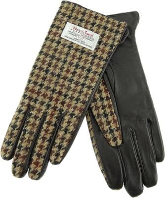 Harris Tweed Brown Dogtooth Leather Gloves