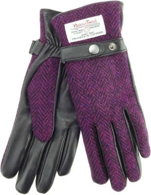 Harris Tweed Burgundy Herringbone Leather Gloves