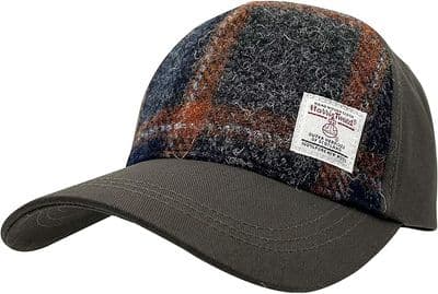 Harris Tweed Canvas Grey-Rust Check Baseball Hat