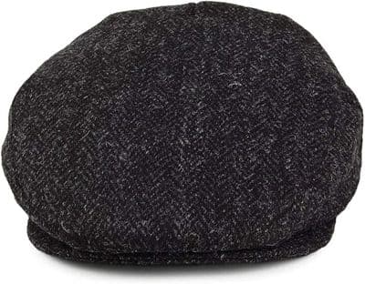 Harris Tweed Charcoal Herringbone Adjustable Flat Cap