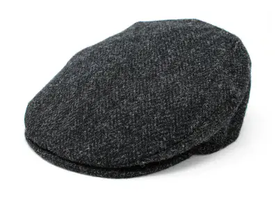 Harris Tweed Charcoal Herringbone Flat Cap