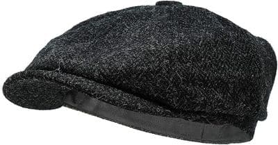 Harris Tweed Charcoal Herringbone Newsboy Cap