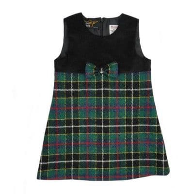 Harris Tweed & Cord Pinafore Scottish Luxury Traditional Dress in Dark Green Tartan