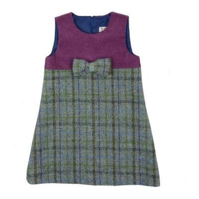 Harris Tweed & Cord Pinafore Scottish Luxury Traditional Dress in Lilac Check