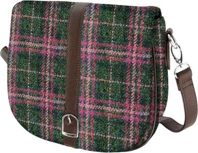 Harris Tweed Dark Green-Plum Check Shoulder Bag