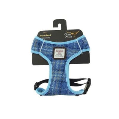 Harris Tweed Dog Harness - Blue Check - Adjustable - Unique Stylish Pet Accessory - High Quality