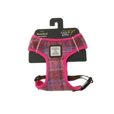 Harris Tweed Dog Harness - Pink Check - Adjustable - Unique Stylish Pet Accessory - High Quality