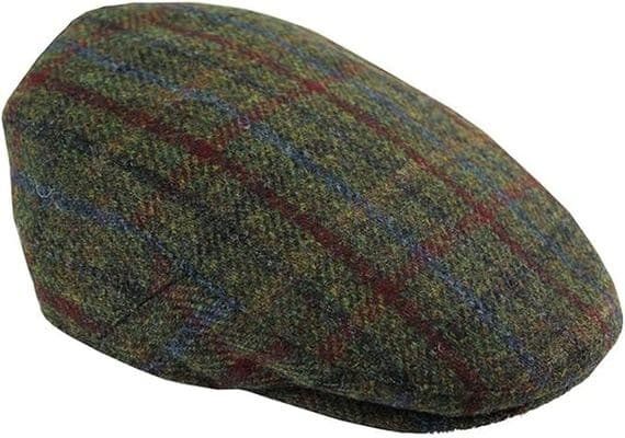 Harris Tweed Green Check Adjustable Flat Cap