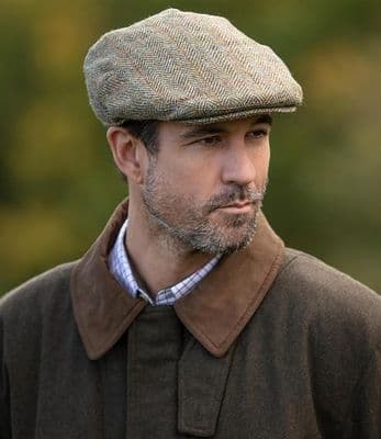 Harris Tweed Green Herringbone Adjustable Flat Cap