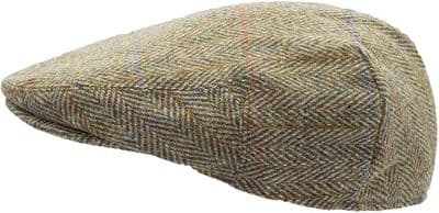 Harris Tweed Green Herringbone Flat Cap
