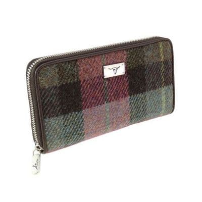Harris Tweed Green-Purple Tartan Long Zip Purse