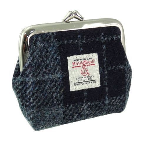 Large Clasp Purse With Chestnut & Blue Tartan Harris Tweed®