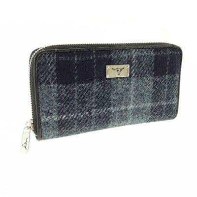 Harris Tweed Grey-Black Tartan Long Zip Purse