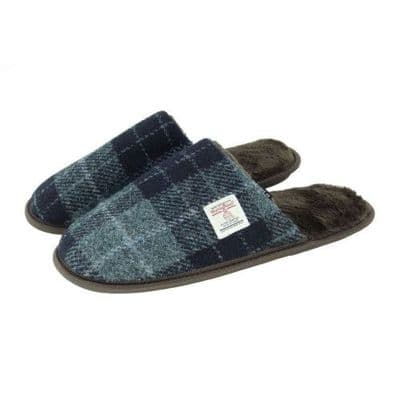 Harris Tweed Grey-Black Tartan Slippers