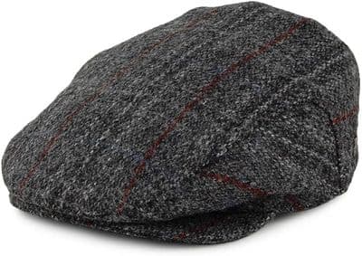 Harris Tweed Grey Check Adjustable Flat Cap