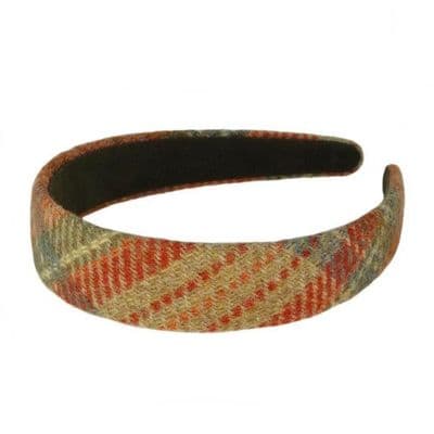 HARRIS TWEED HAIR BAND - PALE ORANGE STEWART TARTAN
