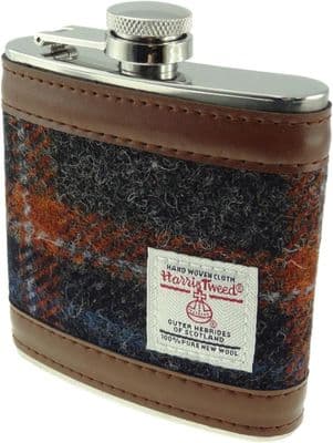 Harris Tweed Hip Flask Gift Boxed - Rust-Grey Check