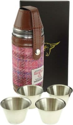 Harris Tweed Hunting Flask | Pink Tartan | Gift Boxed |