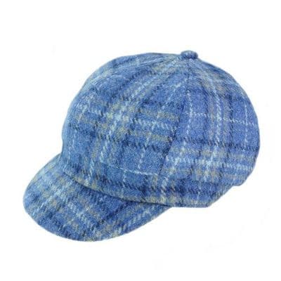 Harris Tweed Light Blue Check Baker Boy Hat