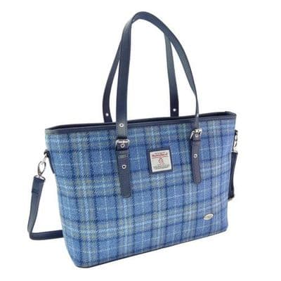 Harris Tweed Light Blue Check Large Tote Bag